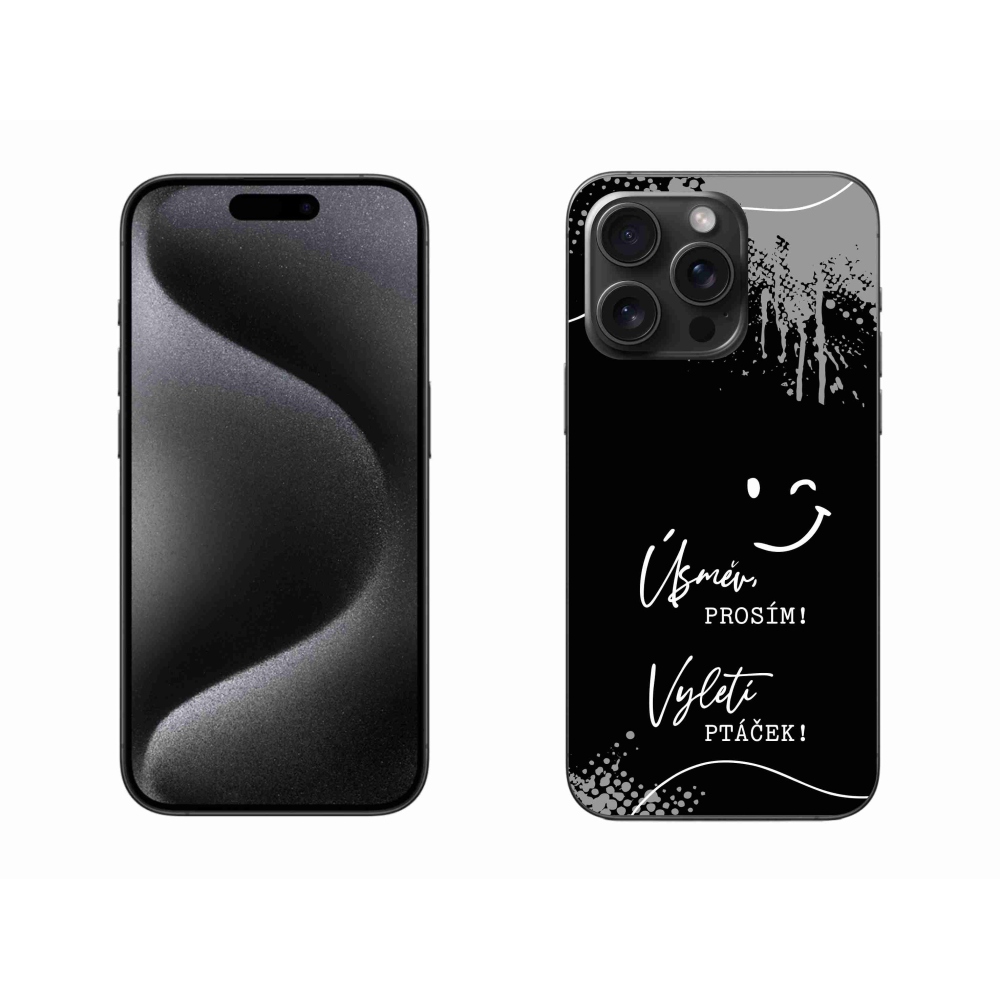 Gelový kryt mmCase na iPhone 15 Pro Max - vtipný text 4 černé pozadí
