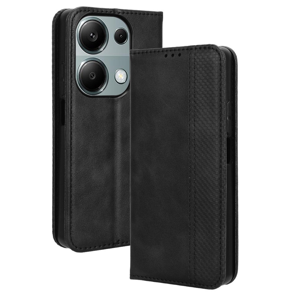 Vintage knížkové pouzdro na Xiaomi Redmi Note 14S/Note 13 Pro 4G/Poco M6 Pro - černé