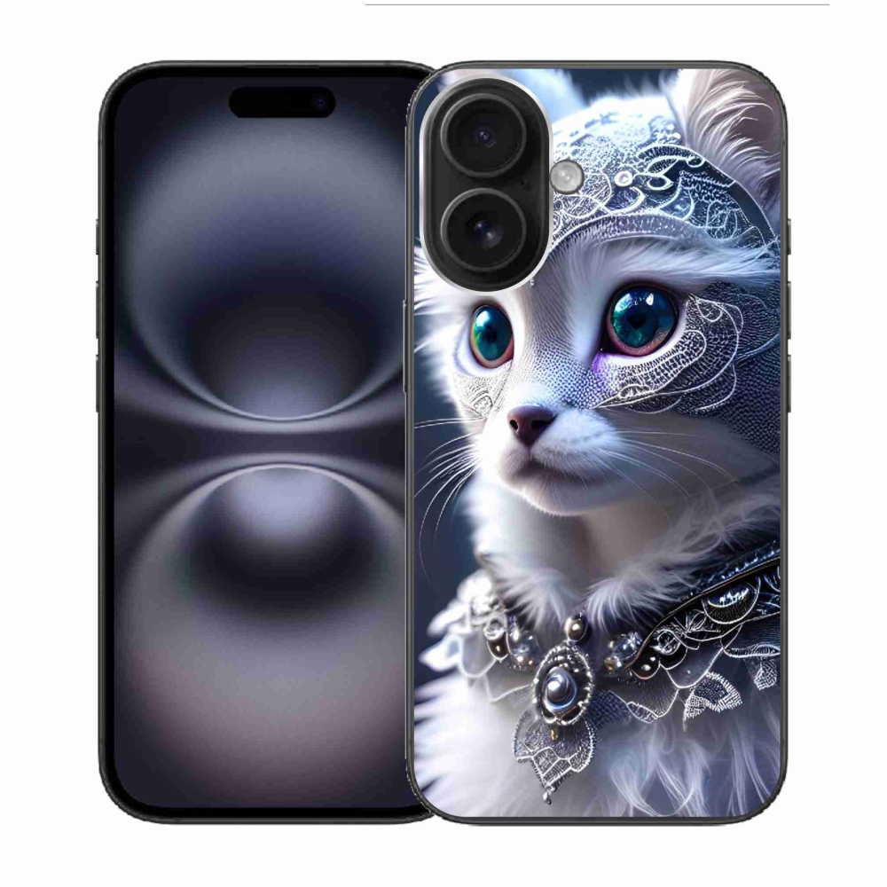 Gelový kryt mmCase na iPhone 16 - bílá kočka