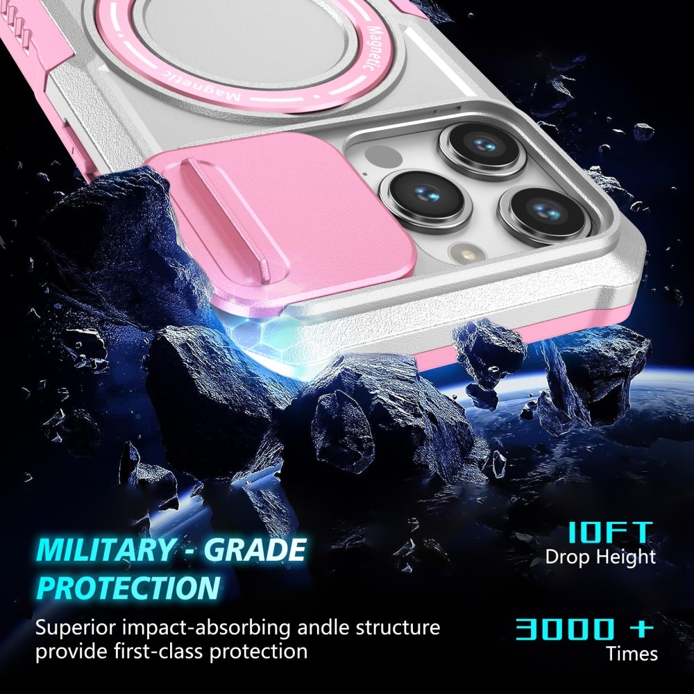 Military odolný kryt s MagSafe na iPhone 14 Pro Max - růžový/bílý