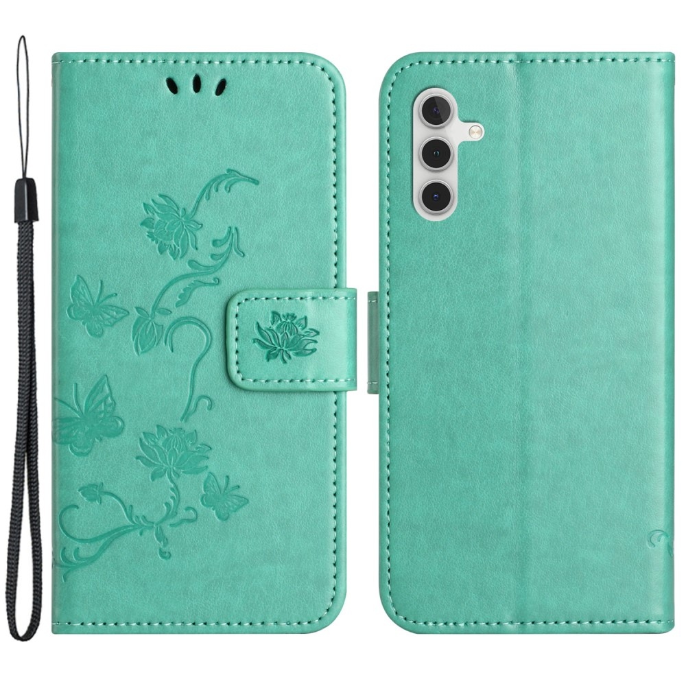 Flower knížkové pouzdro na Samsung Galaxy A55 5G - modrozelené