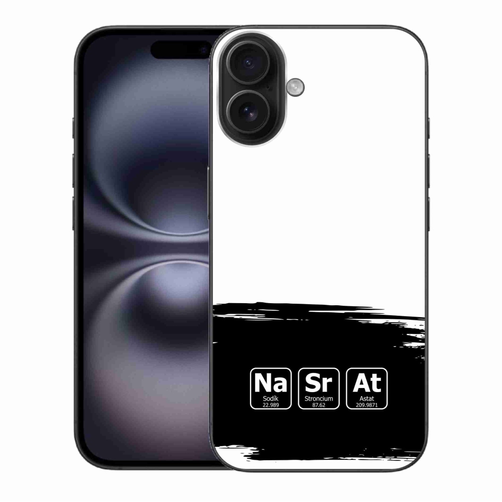 Gelový kryt mmCase na iPhone 16 Plus - chemické prvky černobílé pozadí