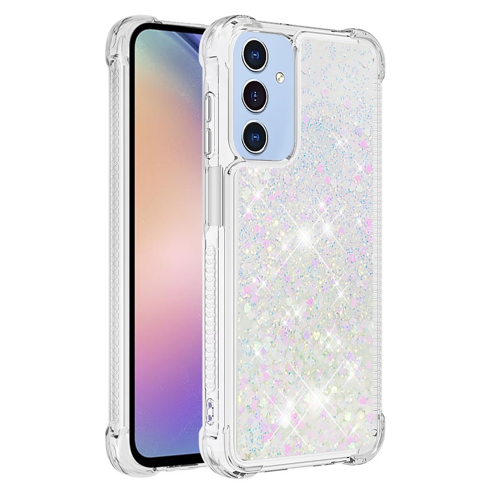 Glitter přesýpací gelový obal na Samsung Galaxy A26 5G - růžovostříbrný/srdíčka