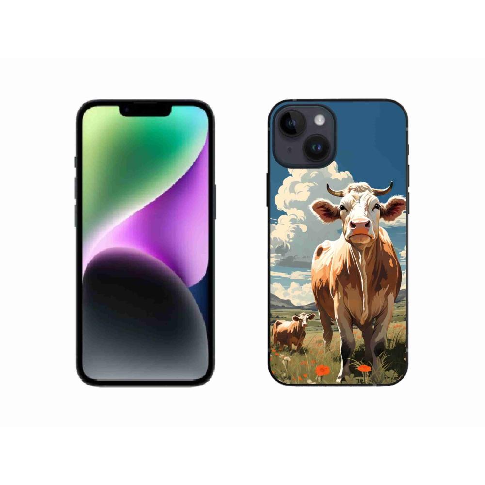 Gelový kryt mmCase na iPhone 14 - krávy na louce