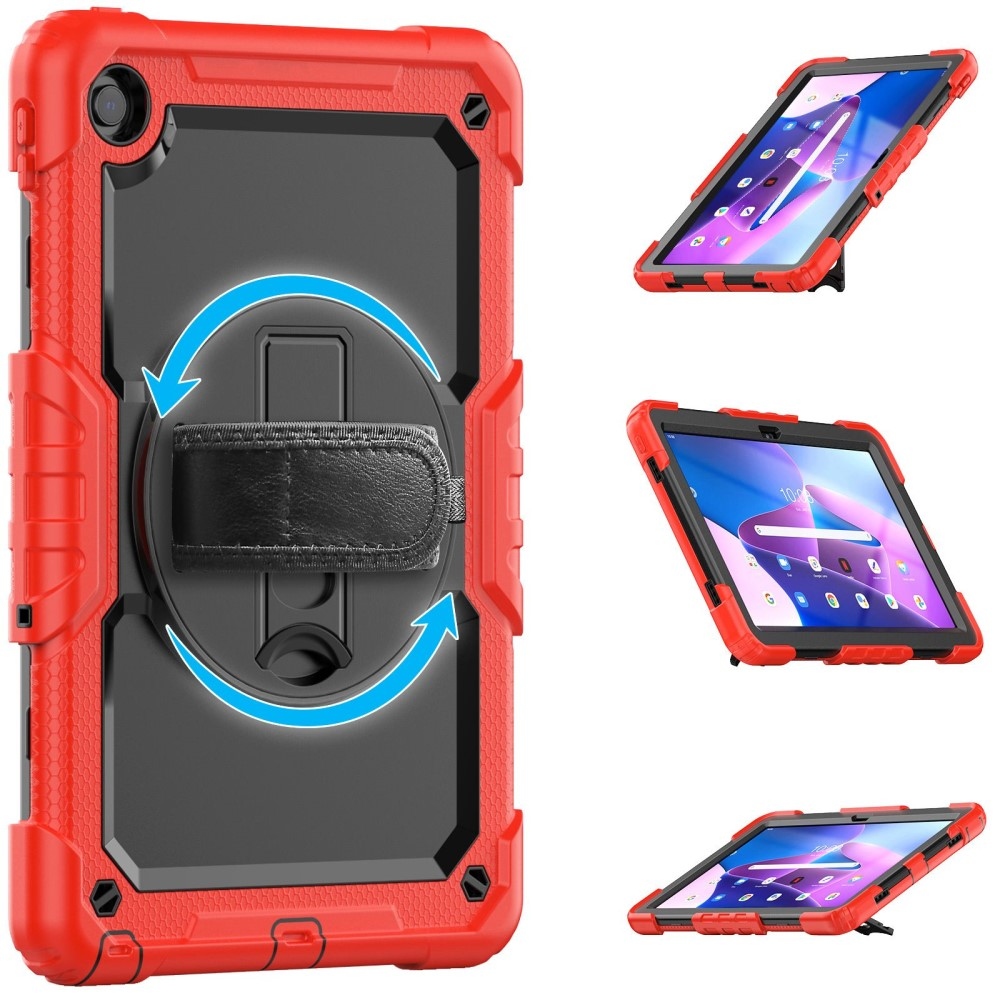 Hybridní pouzdro s držákem na ruku a ramenním popruhem na tablet Lenovo Tab M10 Plus (3. Gen) - červené