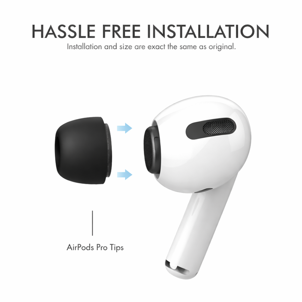Sada černých silikonových nástavců do sluchátek kompatibilní s AirPods Pro/Pro 2 - S/M/L