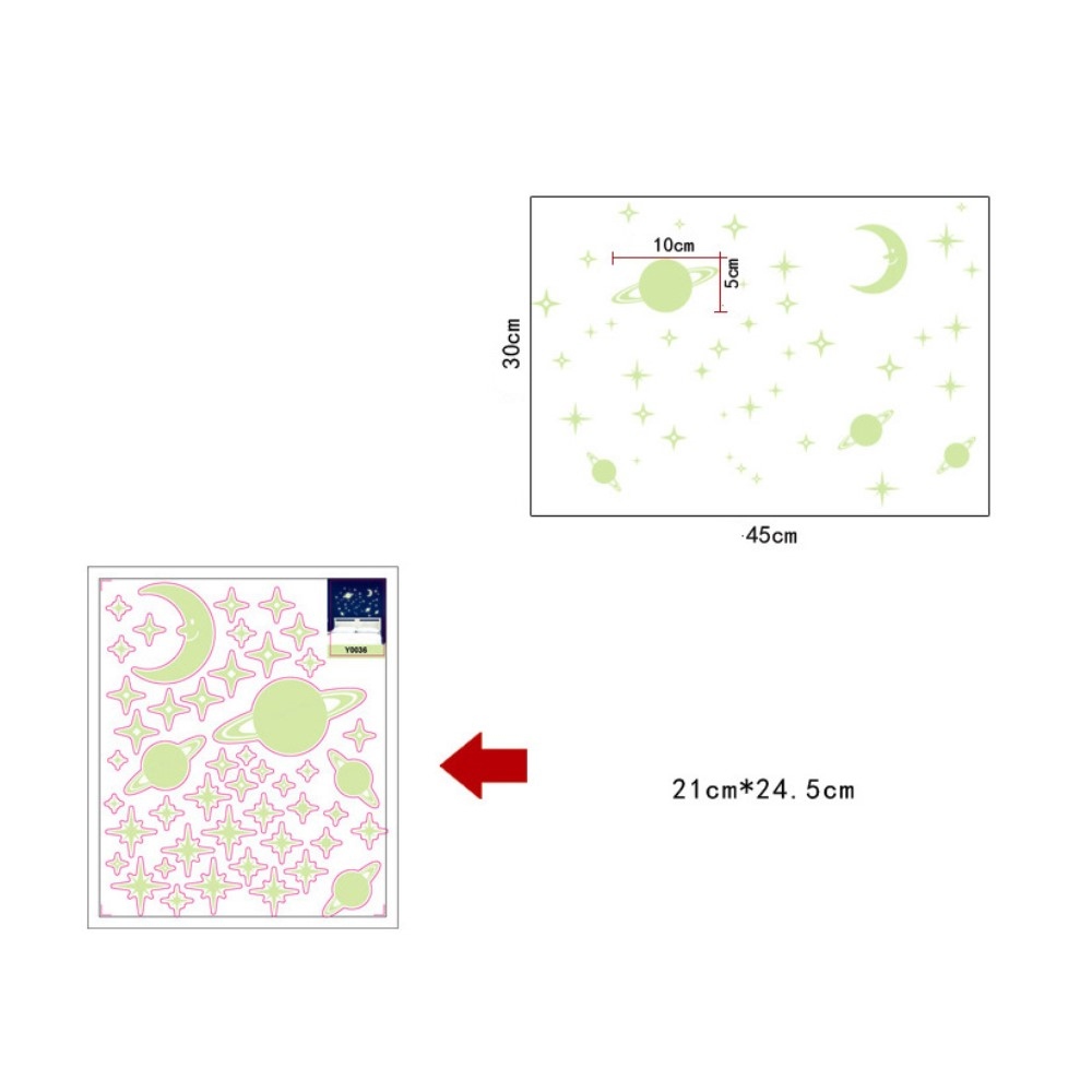 Sada fluorescenčních samolepek na zeď - hvězdy a měsíc