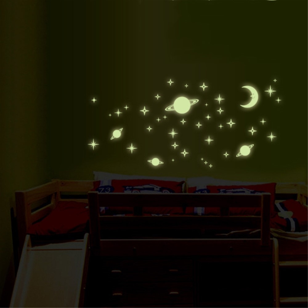 Sada fluorescenčních samolepek na zeď - hvězdy a měsíc