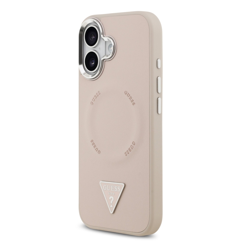 Guess PU Leather Triangle Logo MagSafe Zadní Kryt pro iPhone 17 Pink
