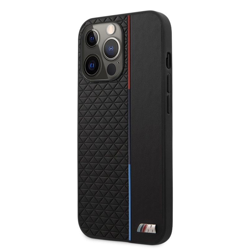 BMW PU Triangles Tricolor Line Zadní Kryt pro iPhone 13 Pro Max Black
