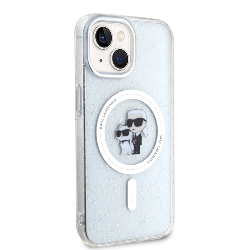 Karl Lagerfeld IML Glitter Karl and Choupette MagSafe Zadní Kryt pro iPhone 15 - průhledný
