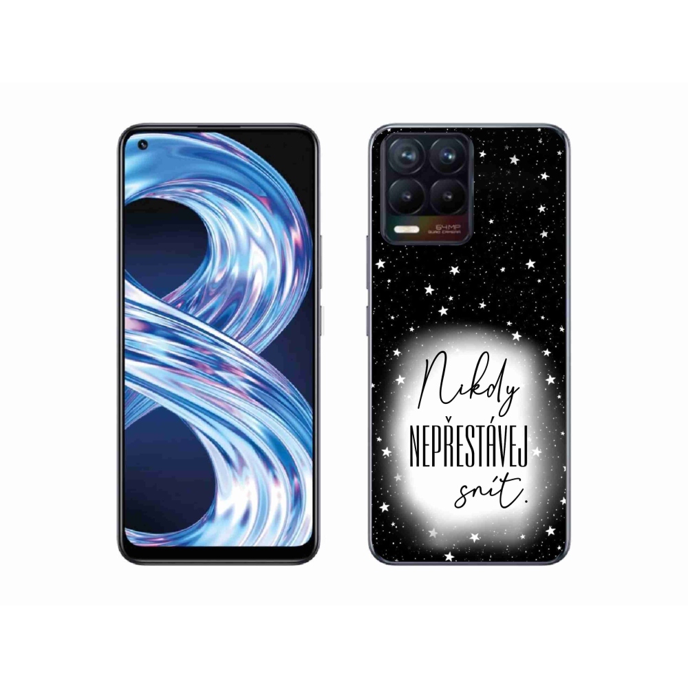 Gelový kryt mmCase na Realme 8 4G - citát 1 bíločerné pozadí