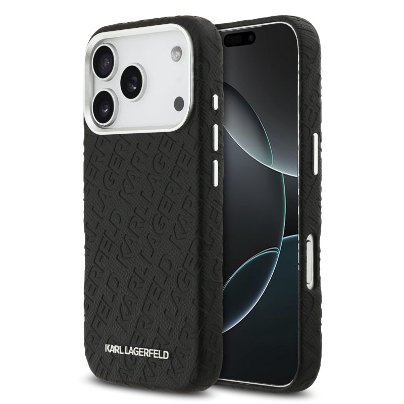 Karl Lagerfeld Grained PU Repeated Logo MagSafe Zadní Kryt pro iPhone 17 Pro Black