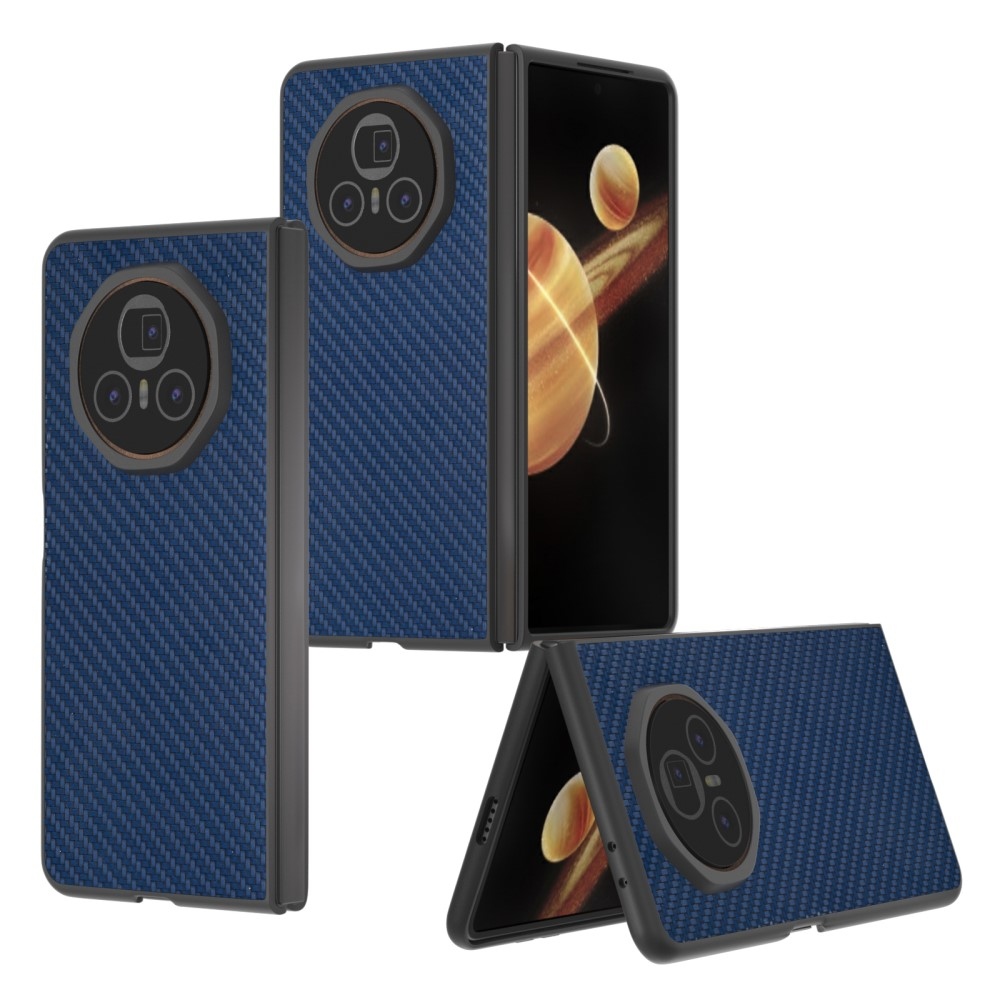Carbon plastový obal s umělou kůží na Honor Magic V3 - tmavěmodrý