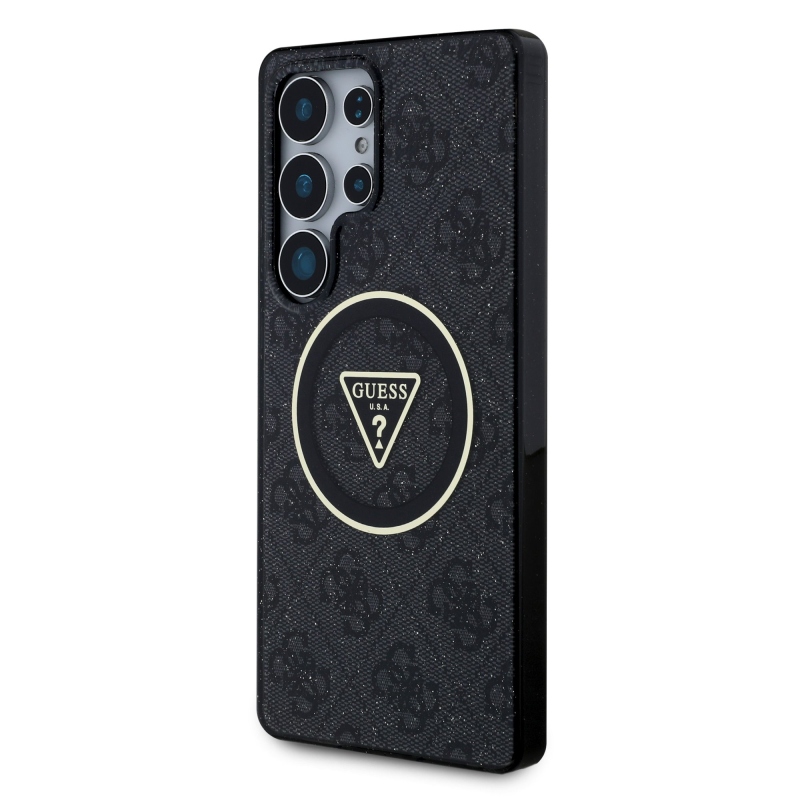 Guess IML 4G Glitter and Triangle Logo MagSafe Zadní Kryt pro Samsung Galaxy S25 Ultra Black