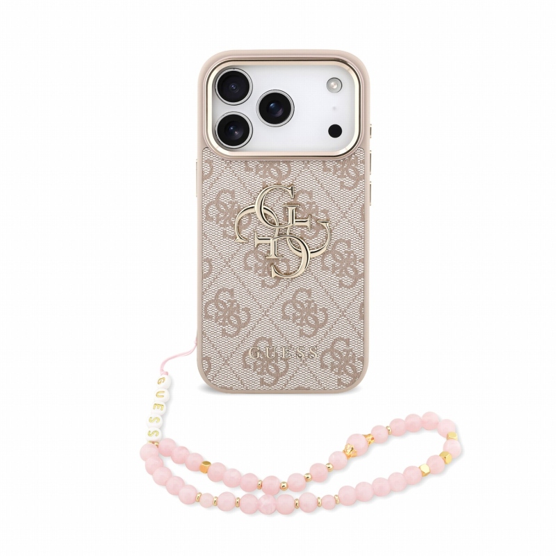 Guess PU 4G Metal Logo Strap Zadní Kryt pro iPhone 18 Pro Pink