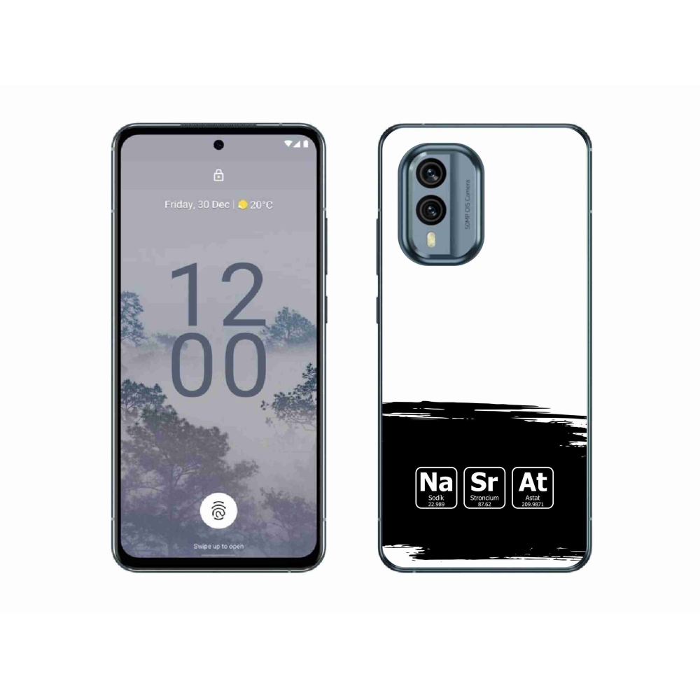 Gelový kryt mmCase na Nokia X30 5G - chemické prvky černobílé pozadí