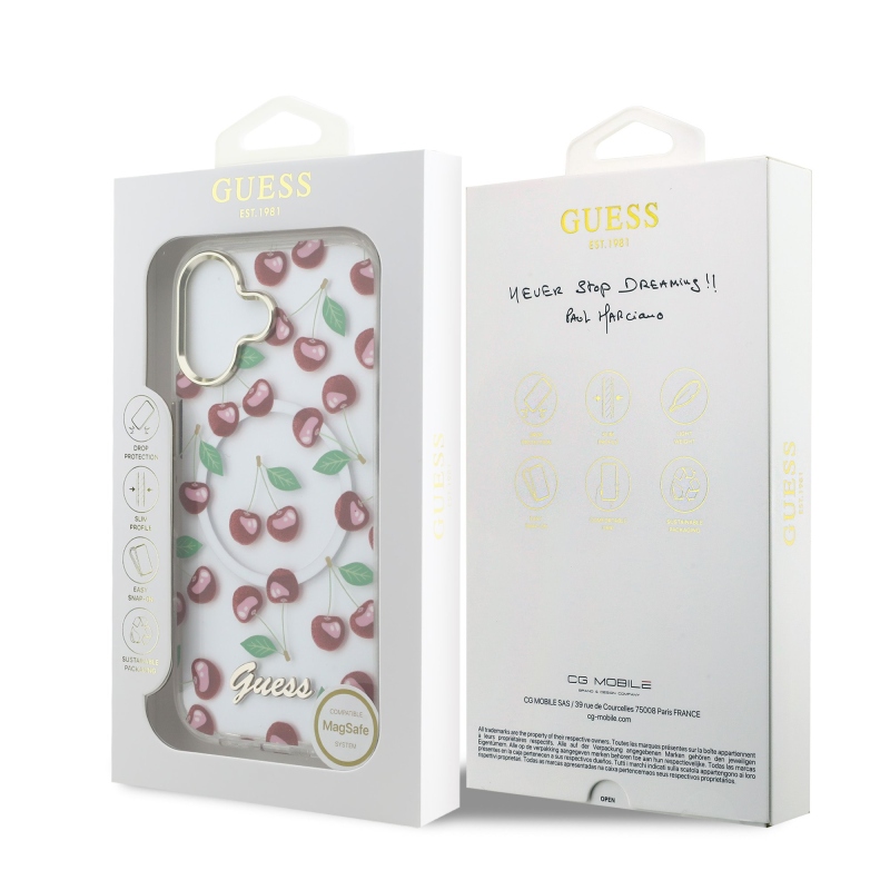 Guess IML Glitter Cherry MagSafe Zadní Kryt pro iPhone 17