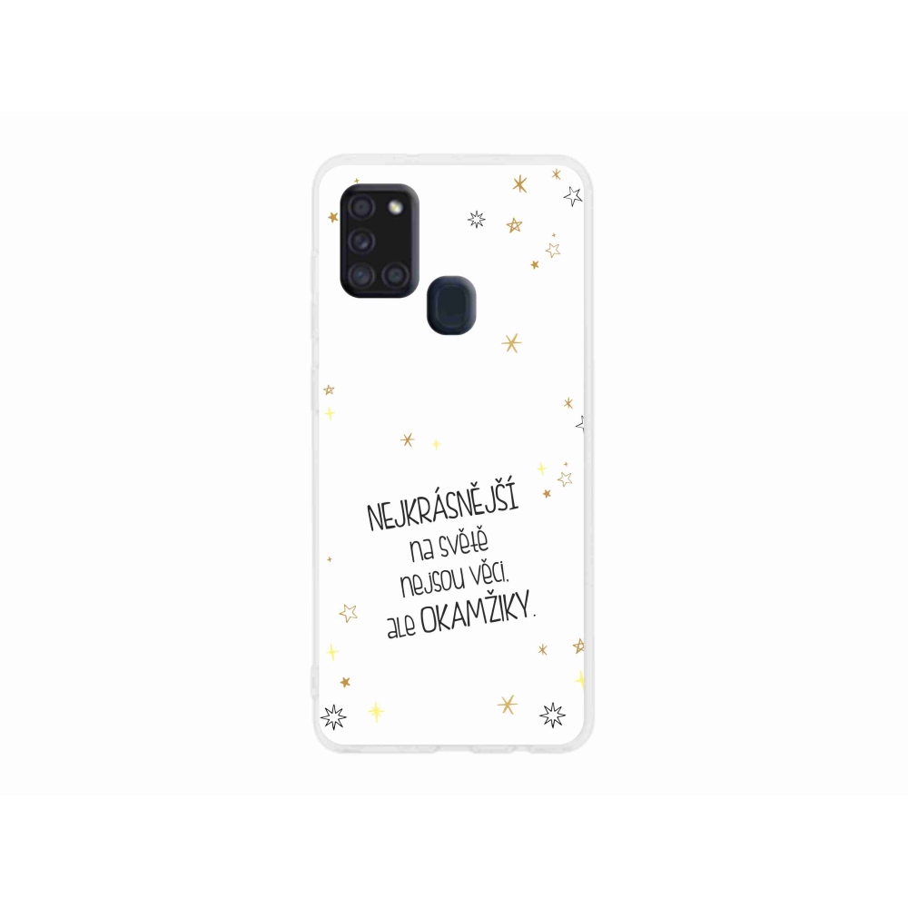 Gelový kryt mmCase na Samsung Galaxy A21s - citát 4 bílé pozadí