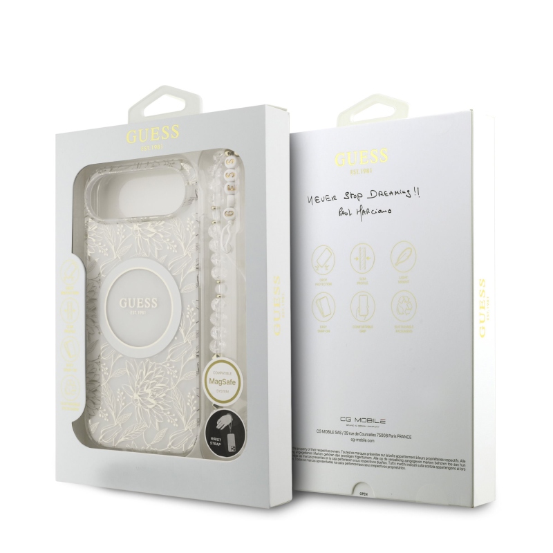 Guess IML Flowers Allover Strap MagSafe Zadní Kryt pro iPhone Air White