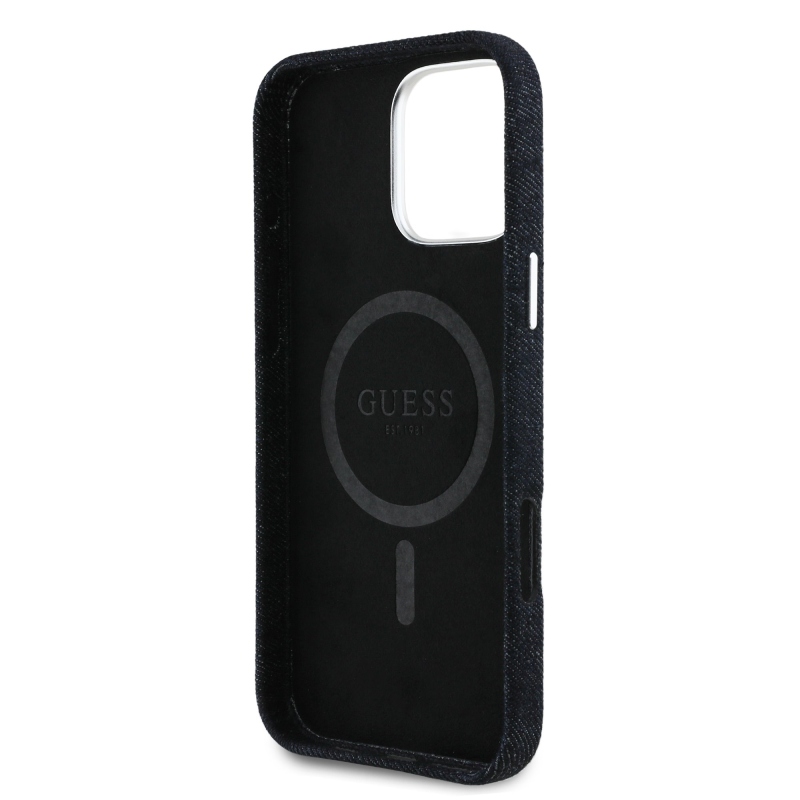 Guess Denim Triangle Logo MagSafe Zadní Kryt pro iPhone 16 Pro Black