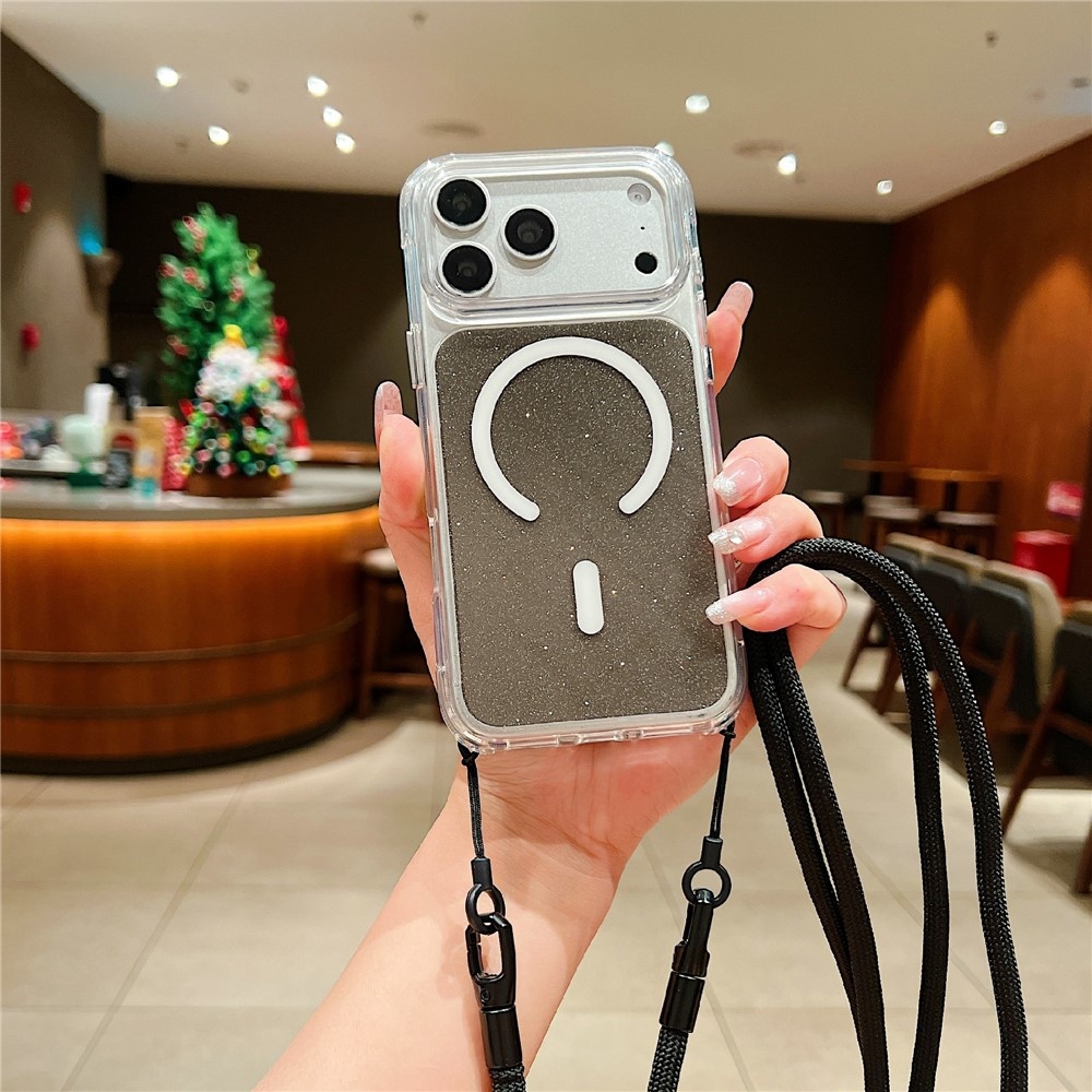 Seamle gelový kryt s pevnými zády a MagSafe + šňůrka na iPhone 18 Pro/17 Pro - černý