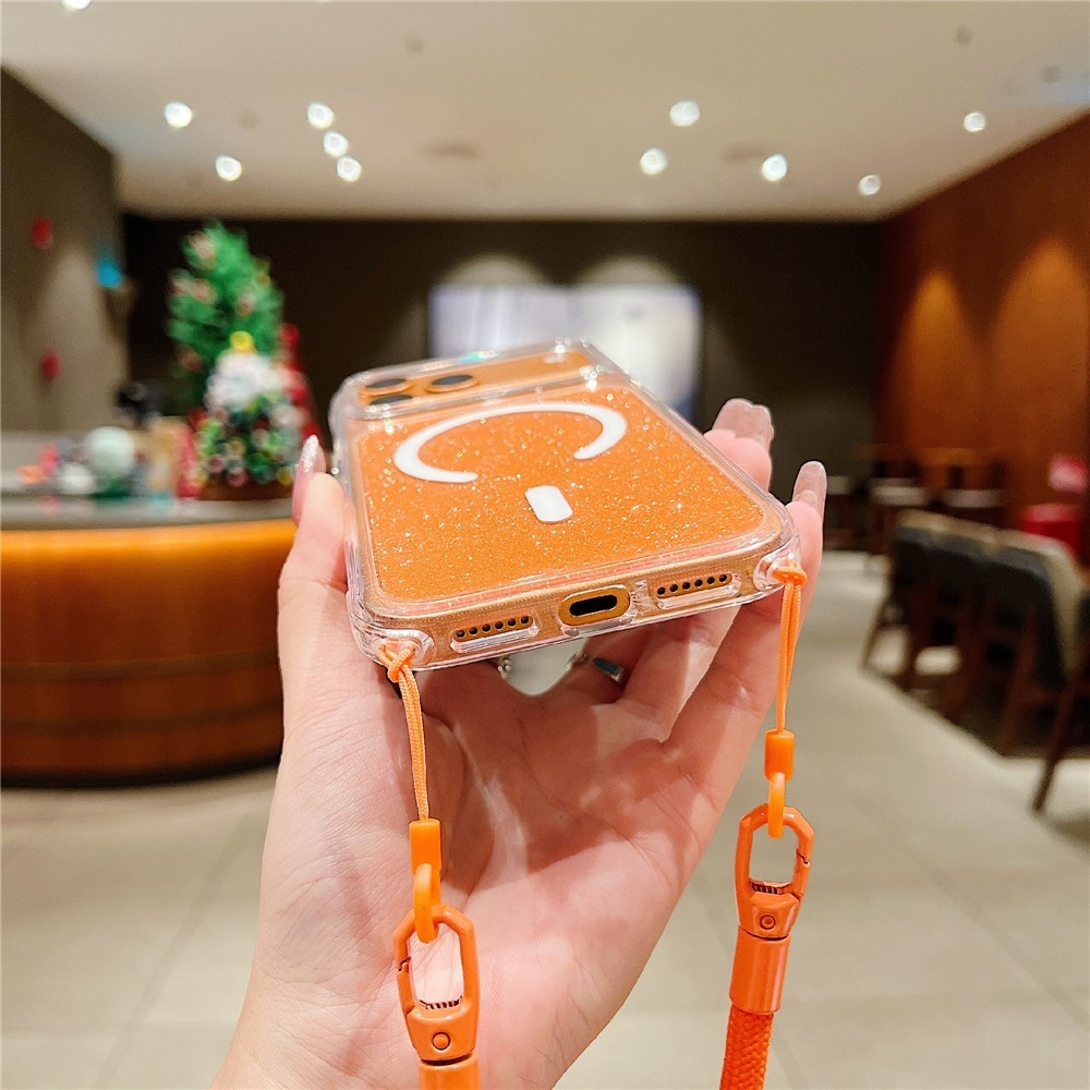 Seamle gelový kryt s pevnými zády a MagSafe + šňůrka na iPhone 18 Pro/17 Pro - oranžový