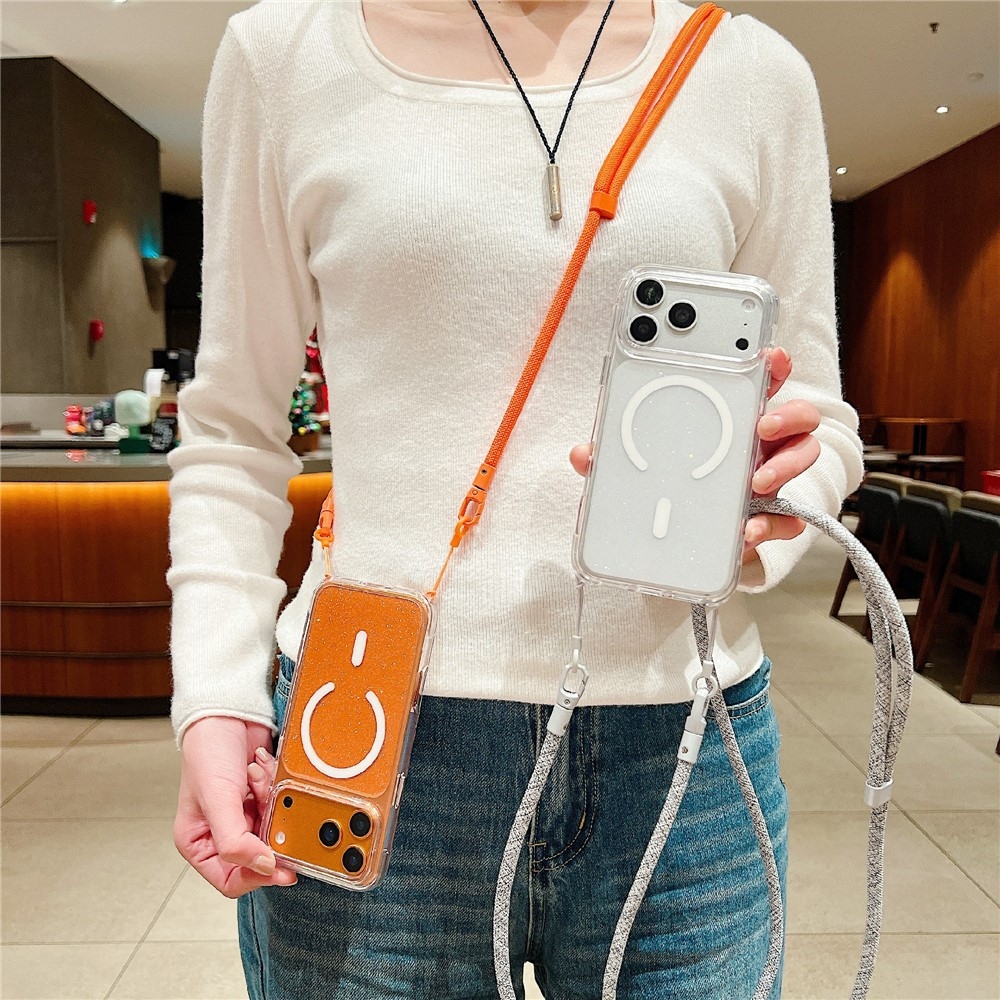Seamle gelový kryt s pevnými zády a MagSafe + šňůrka na iPhone 18 Pro/17 Pro - oranžový