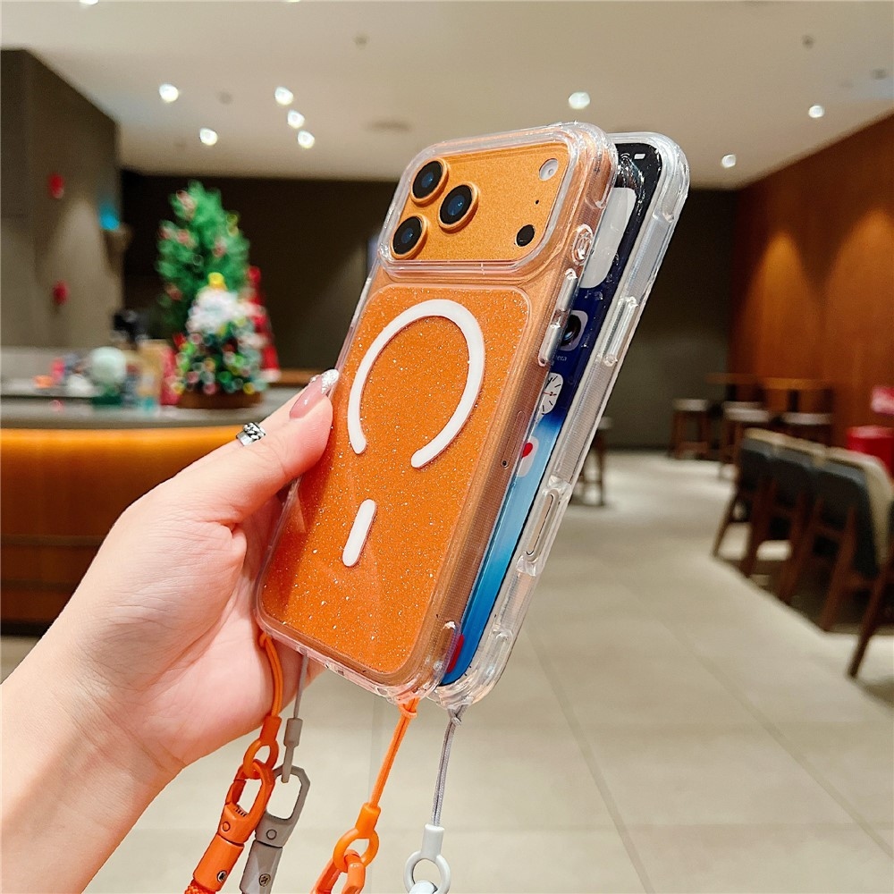 Seamle gelový kryt s pevnými zády a MagSafe + šňůrka na iPhone 18 Pro/17 Pro - oranžový