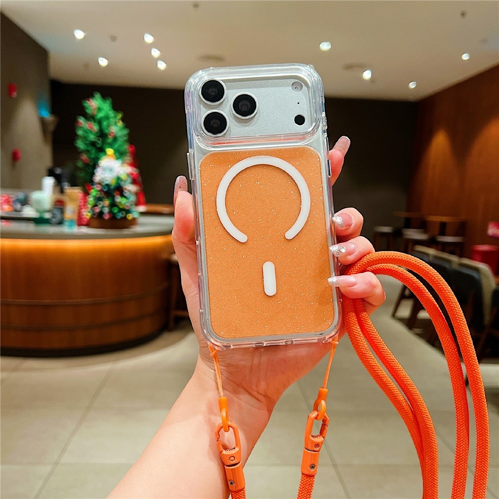 Seamle gelový kryt s pevnými zády a MagSafe + šňůrka na iPhone 18 Pro/17 Pro - oranžový
