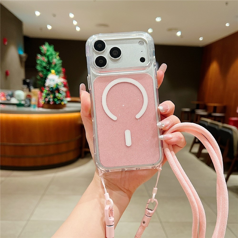 Seamle gelový kryt s pevnými zády a MagSafe + šňůrka na iPhone 18 Pro/17 Pro - růžový