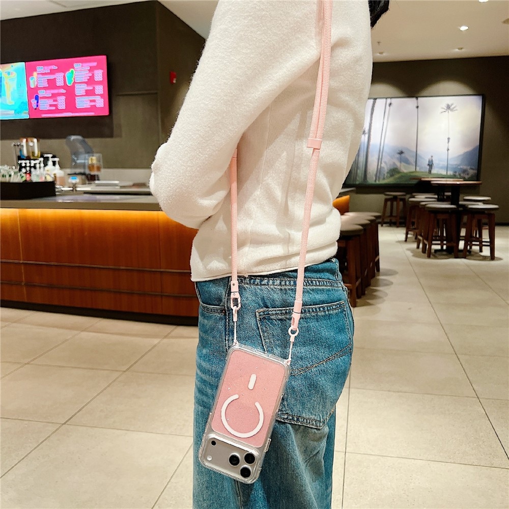Seamle gelový kryt s pevnými zády a MagSafe + šňůrka na iPhone 18 Pro/17 Pro - růžový