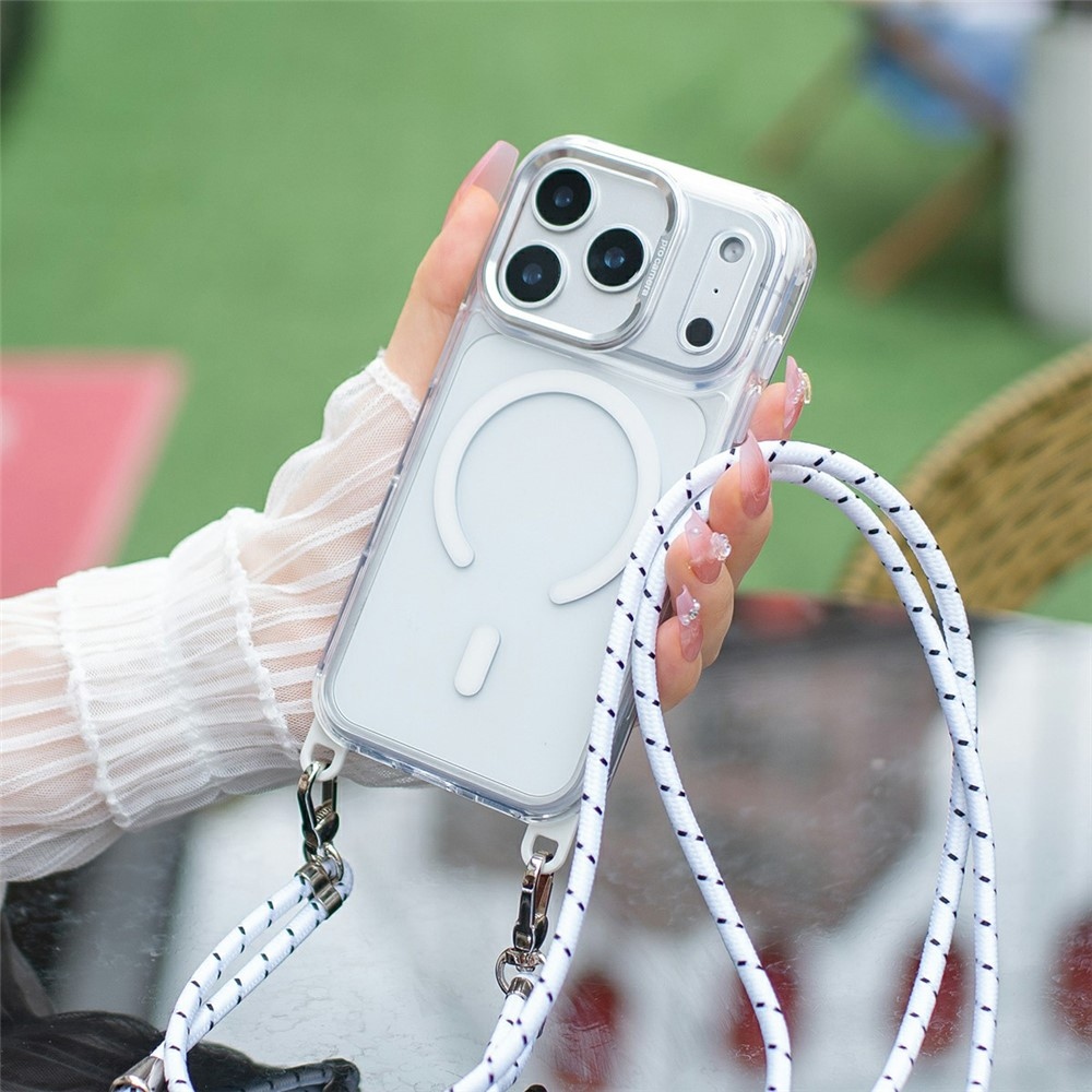 Seamle gelový kryt s pevnými zády a MagSafe + šňůrka na iPhone 18 Pro Max/17 Pro Max - bílý