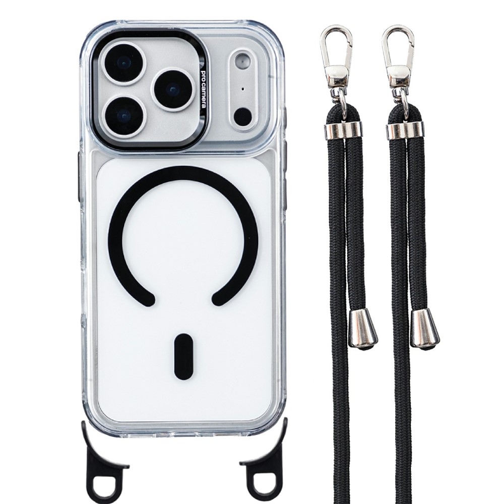 Seamle gelový kryt s pevnými zády a MagSafe + šňůrka na iPhone 18 Pro Max/17 Pro Max - černý
