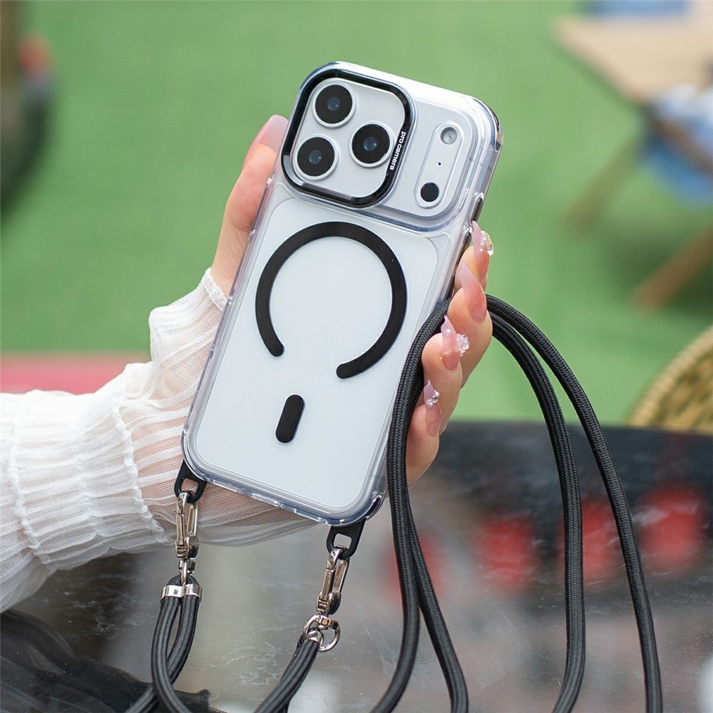 Seamle gelový kryt s pevnými zády a MagSafe + šňůrka na iPhone 18 Pro Max/17 Pro Max - černý