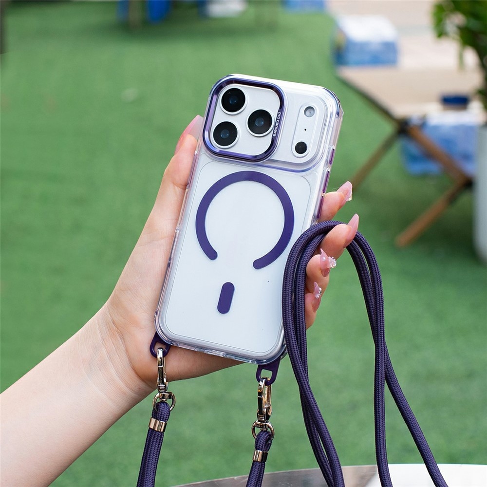Seamle gelový kryt s pevnými zády a MagSafe + šňůrka na iPhone 18 Pro Max/17 Pro Max - fialový