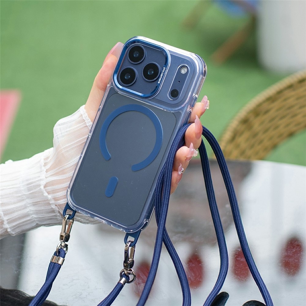Seamle gelový kryt s pevnými zády a MagSafe + šňůrka na iPhone 18 Pro Max/17 Pro Max - modrý
