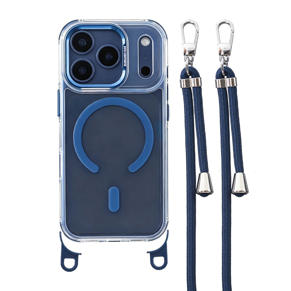Seamle gelový kryt s pevnými zády a MagSafe + šňůrka na iPhone 18 Pro Max/17 Pro Max - modrý