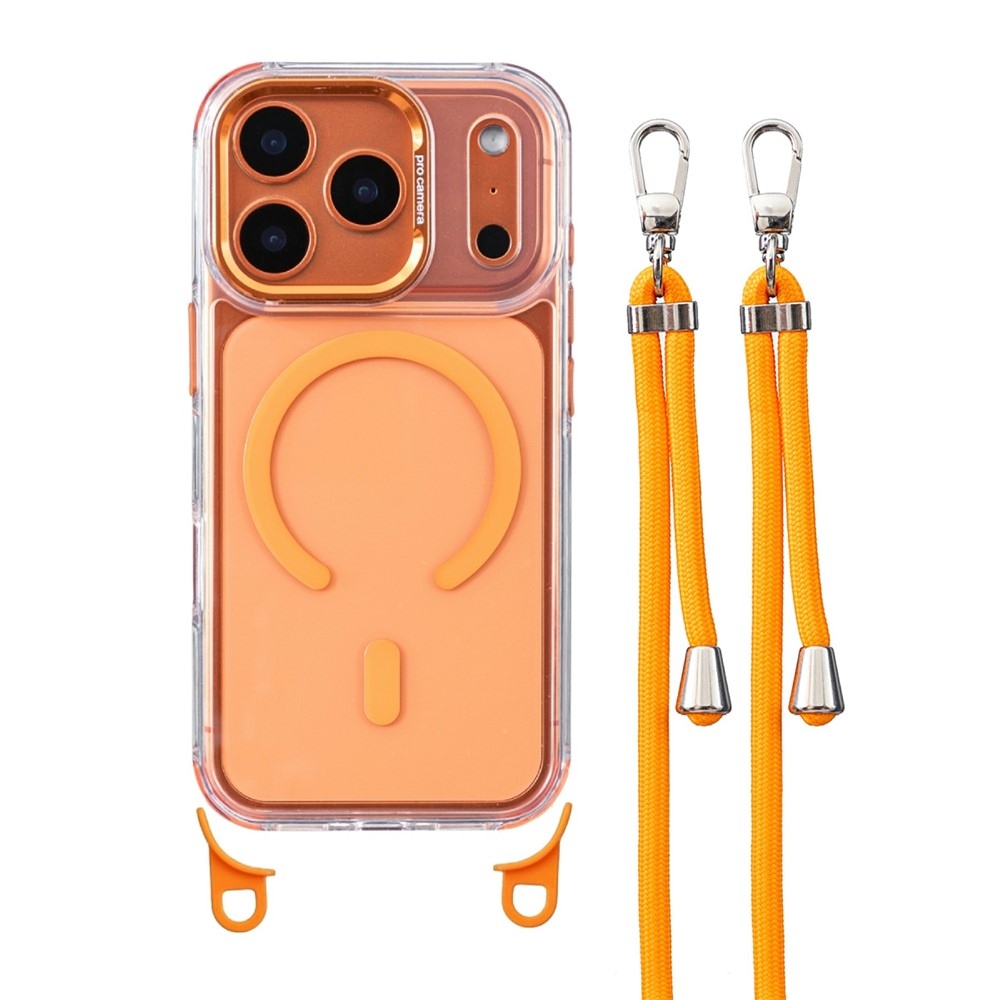 Seamle gelový kryt s pevnými zády a MagSafe + šňůrka na iPhone 18 Pro Max/17 Pro Max - oranžový