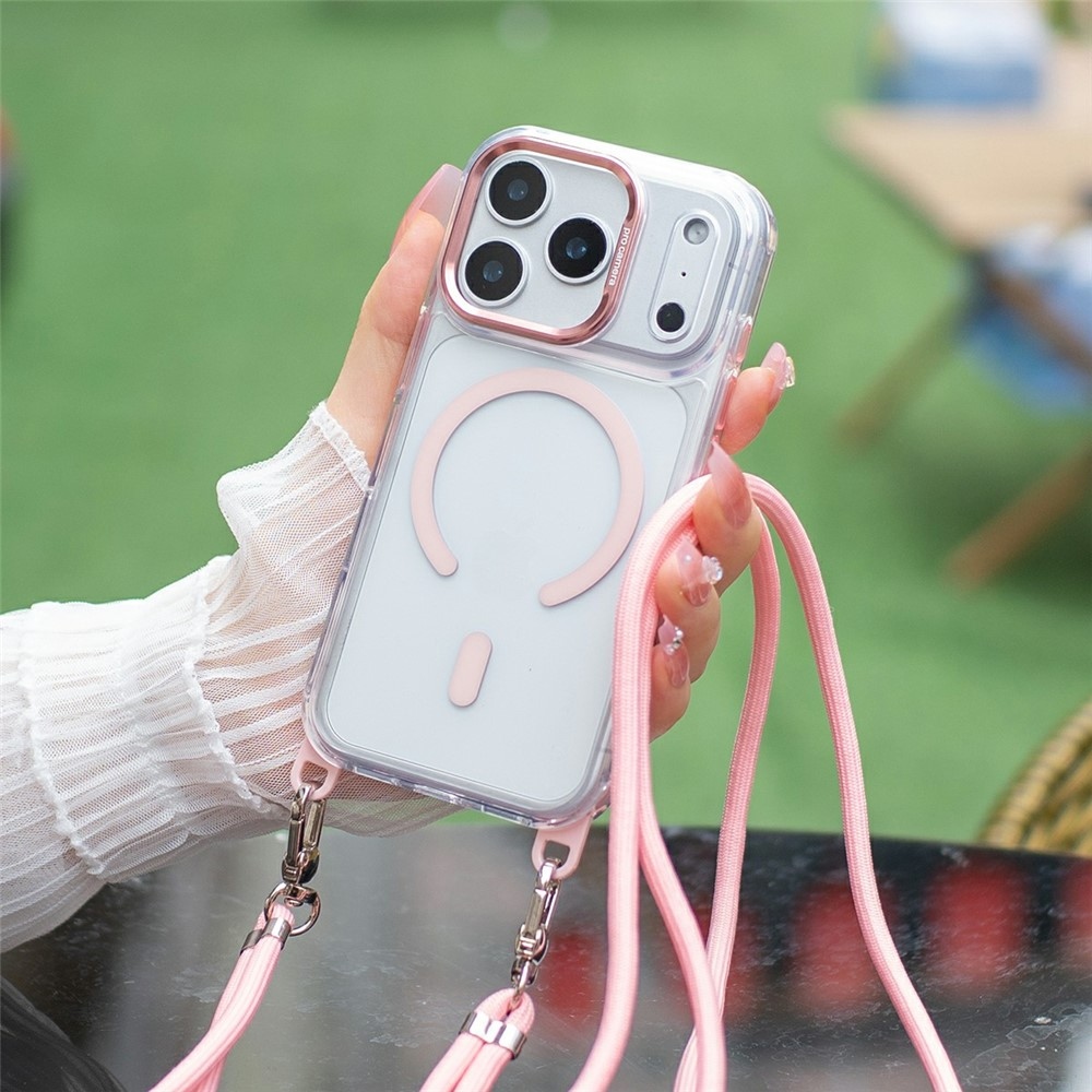 Seamle gelový kryt s pevnými zády a MagSafe + šňůrka na iPhone 18 Pro Max/17 Pro Max - růžový