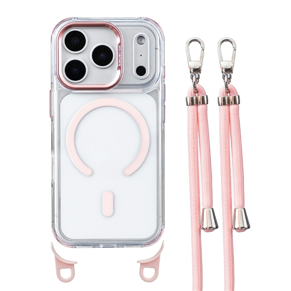 Seamle gelový kryt s pevnými zády a MagSafe + šňůrka na iPhone 18 Pro Max/17 Pro Max - růžový