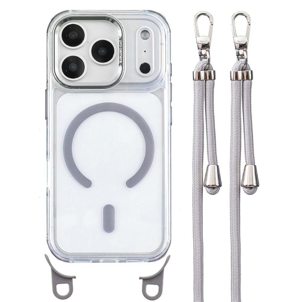 Seamle gelový kryt s pevnými zády a MagSafe + šňůrka na iPhone 18 Pro Max/17 Pro Max - šedý