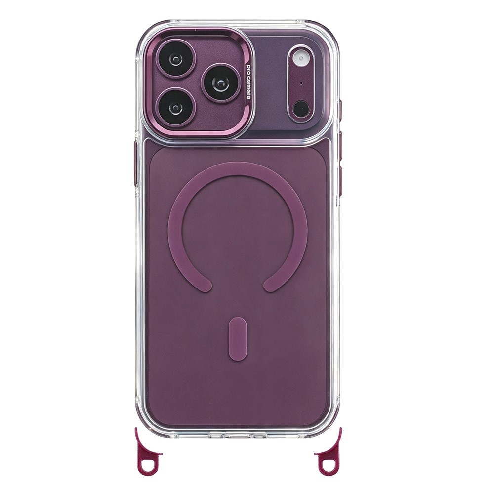 Seamle gelový kryt s pevnými zády a MagSafe + šňůrka na iPhone 18 Pro Max/17 Pro Max - vínový
