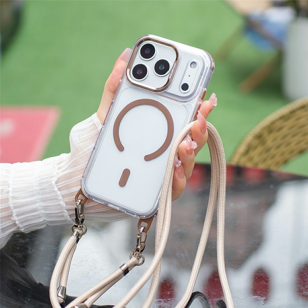Seamle gelový kryt s pevnými zády a MagSafe + šňůrka na iPhone 18 Pro Max/17 Pro Max - zlatý
