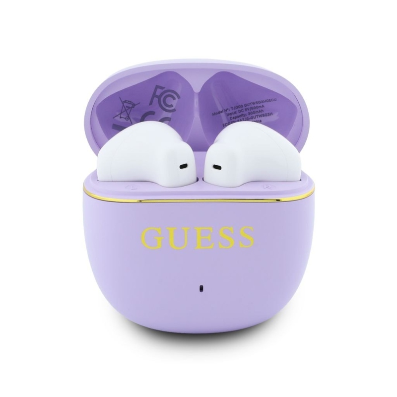 Guess Gold Line Glossy Classic Logo TWS Bezdrátová Sluchátka Purple