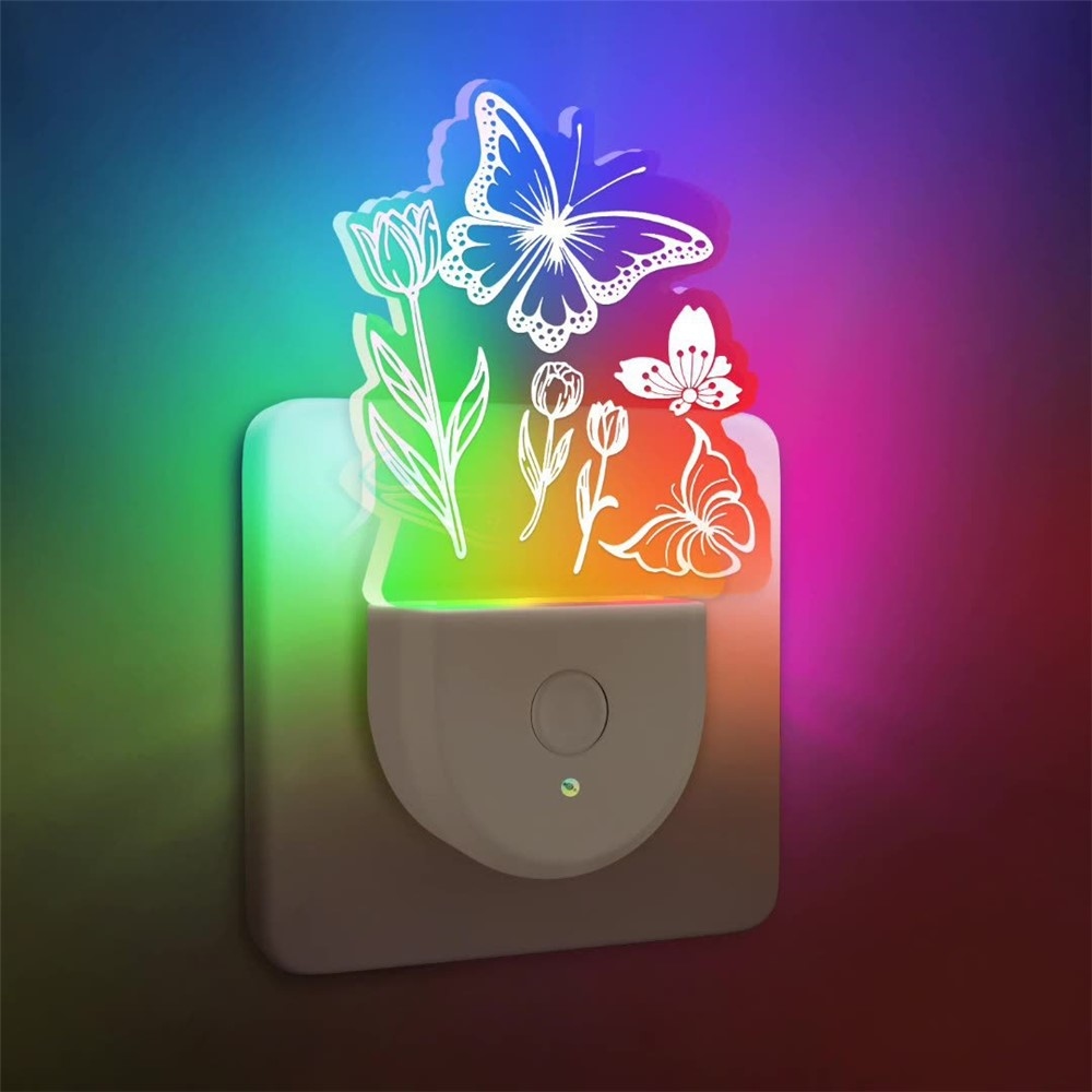 Dětské noční LED světlo do zásuvky se senzorem - květina a motýl