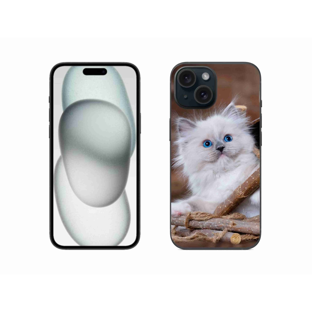 Gelový kryt mmCase na iPhone 15 - bílé kotě