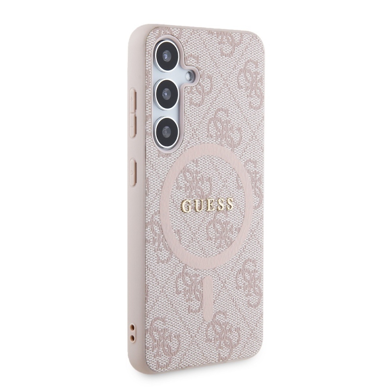 Guess PU Leather 4G Colored Ring MagSafe Zadní Kryt pro Samsung Galaxy S24 Pink