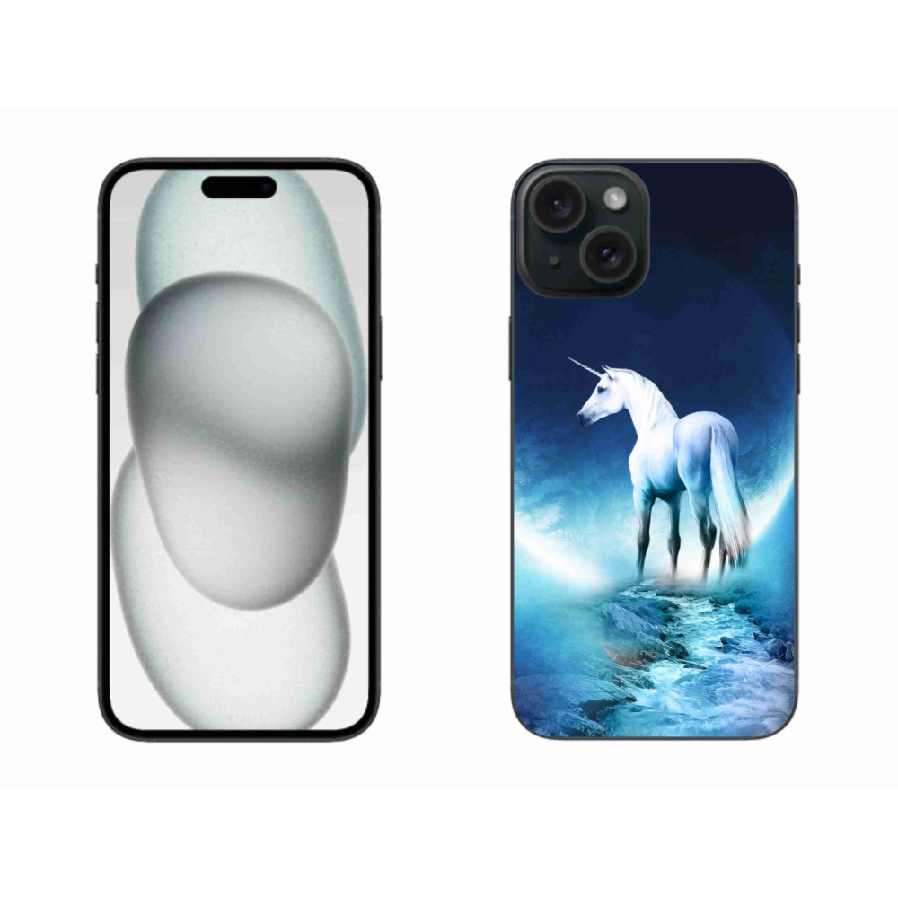 Gelový kryt mmCase na iPhone 15 Plus - bílý jednorožec