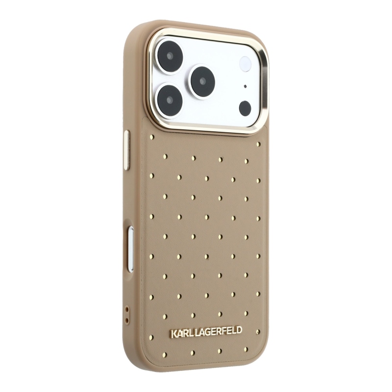 Karl Lagerfeld PU Perforated Gold Dots MagSafe Zadní Kryt pro iPhone 17 Pro Beige